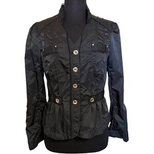 White House Black Market Black Color V-neck Satin Utility Jacket Women's Size 10